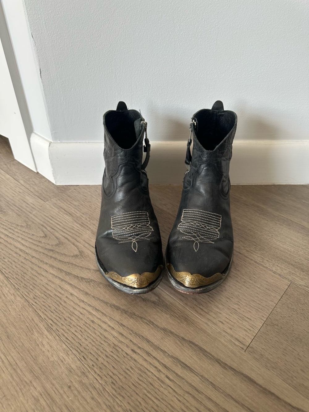 Old Gringo Black Leather Ankle Boots with Gold Accents